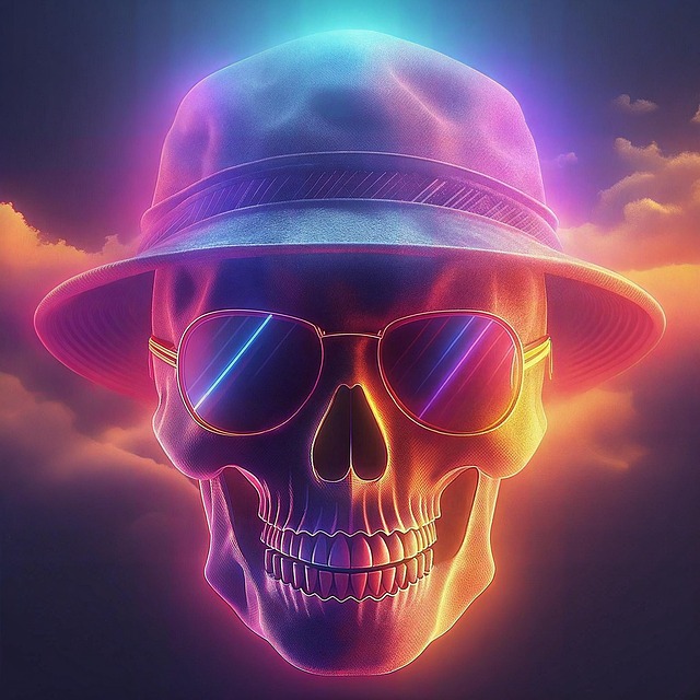 Free ai generated skull neon illustration