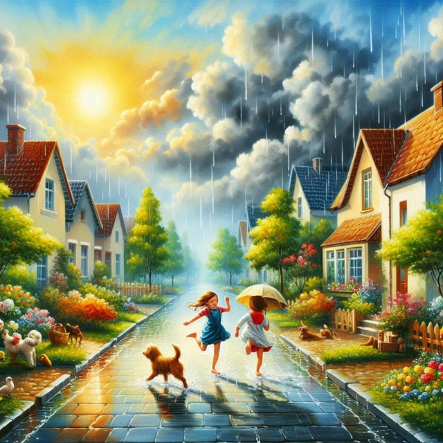 Download free HD stock image of Ai Generated Children Free ai generated children rain illustration