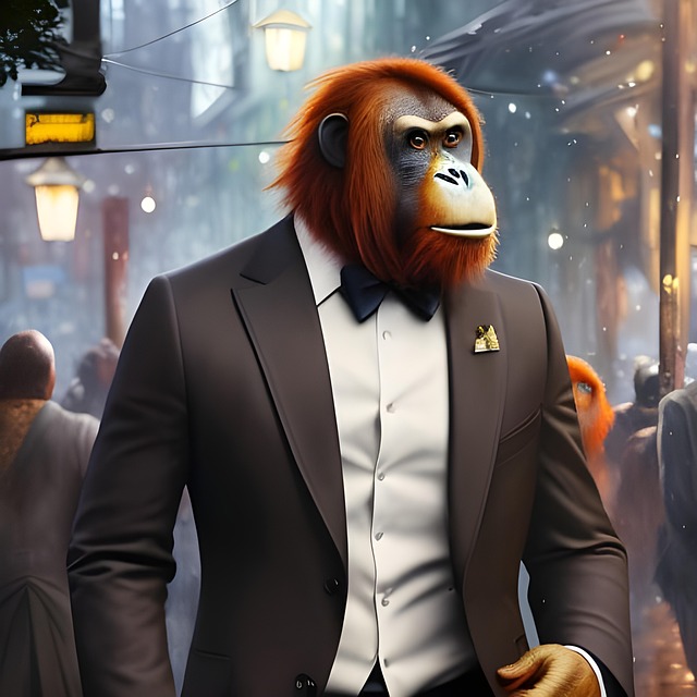 Download free HD stock image of Ai Generated Orangutan Free ai generated orangutan suit illustration