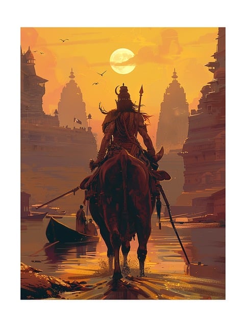 Free ai generated hindu deity sunset vector