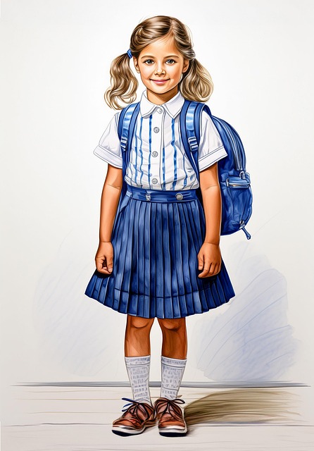 Ai Generiert, Mädchen, Blauer Faltenrock