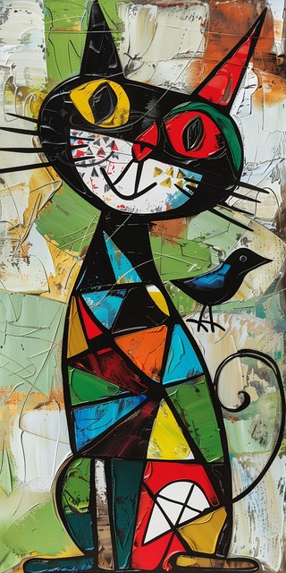 Free abstract cat bird illustration