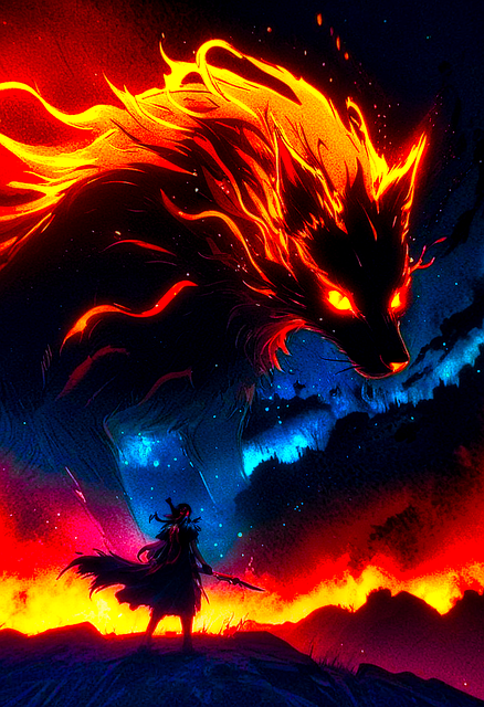 Free knight fire wolf fantasy illustration