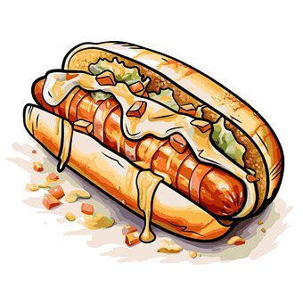 Hotdog, Lebensmittel, Senf, Wasserfarbe
