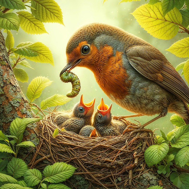 Free robins bird chicks spring illustration