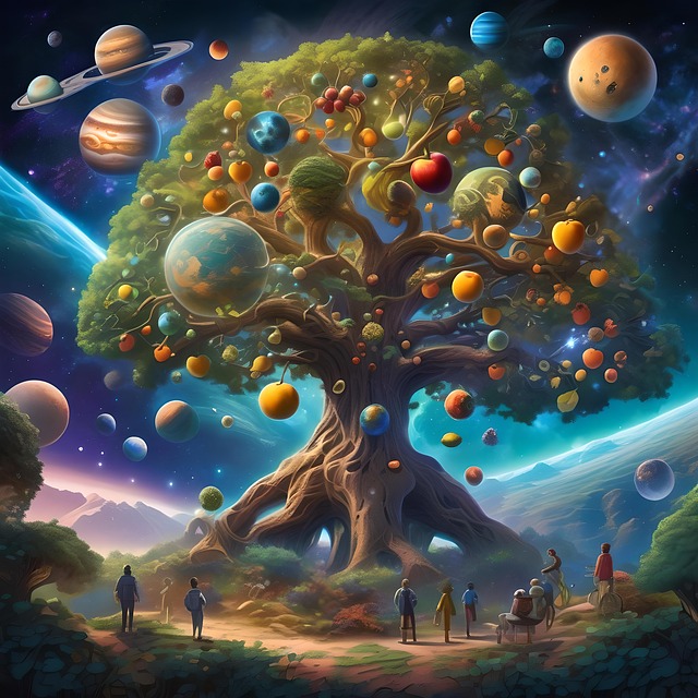 Free ai generated tree planets illustration