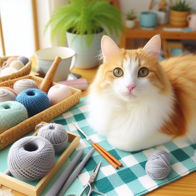 Free ai generated cat yarn illustration