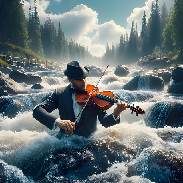 Free man river violinist illustration