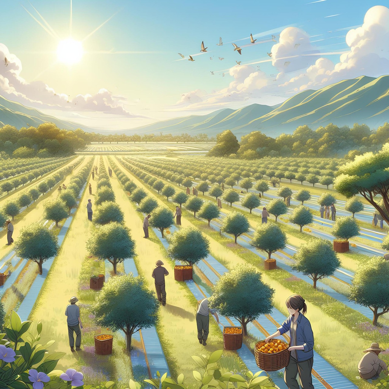 Download free HD stock image of Ai Generated Orchard Free ai generated orchard fruit picking illustration
