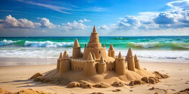 Strand, Sand, Schloss, Ozean, Wellen