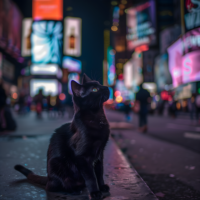 Free black cat times square sidewalk illustration