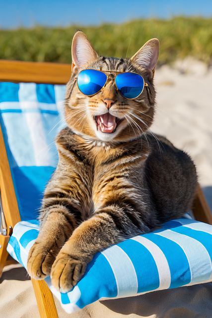 Katze, Sonnenbrille, Draußen, Strand