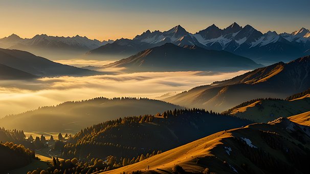 Sonnenaufgang, Bergketten