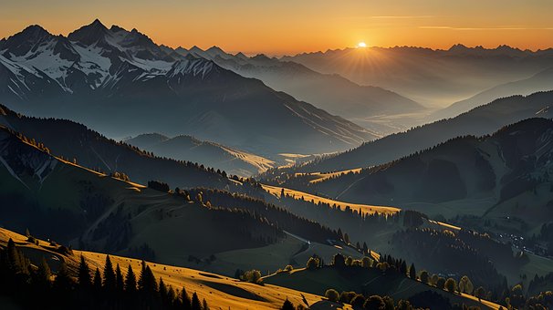 Sonnenaufgang, Majestätische Berge