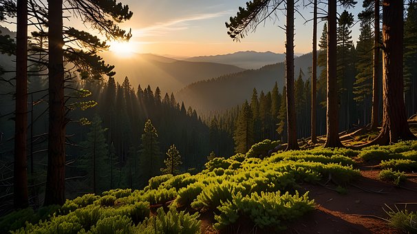 Sonnenaufgang, Kiefernwald