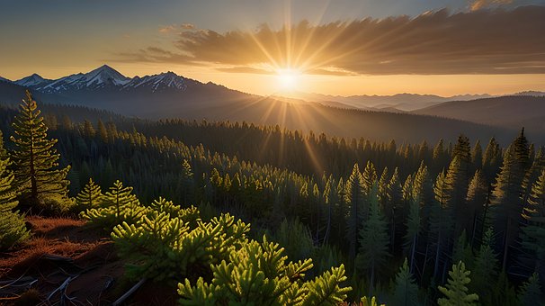 Sonnenaufgang, Waldweg, Goldenes Licht
