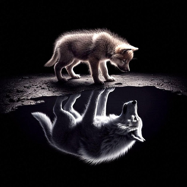Free wolf puppy mirror image illustration