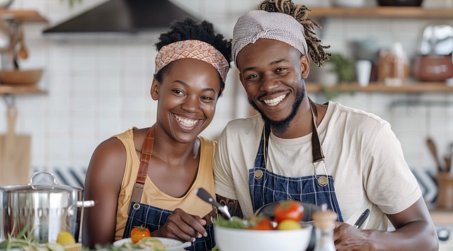 Free couple cooking kitchen illustration