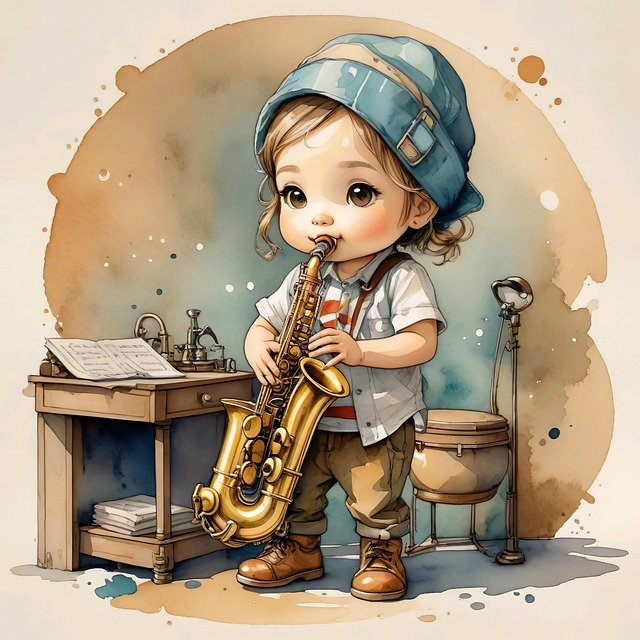 Download free HD stock image of Ai Generated Child Free ai generated child saxophone illustration