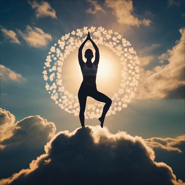 Yoga, Frau, Dehnen, Wolke, Himmel
