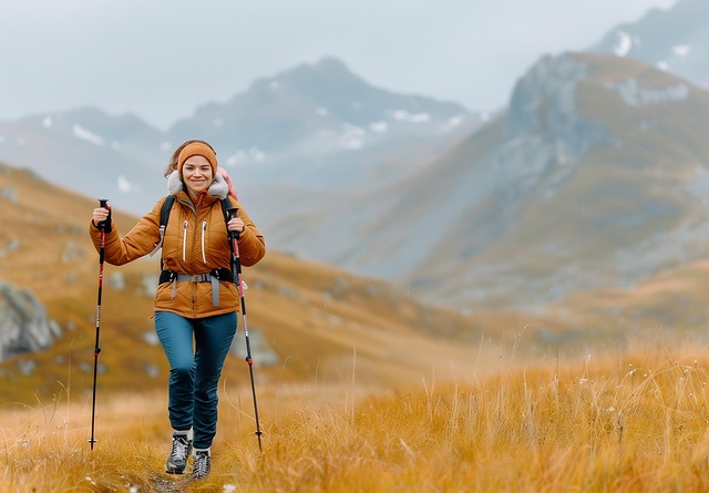 Free autumn mountains trekking poles illustration
