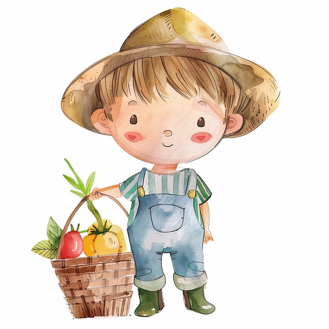 Free cartoon boy farmer illustration