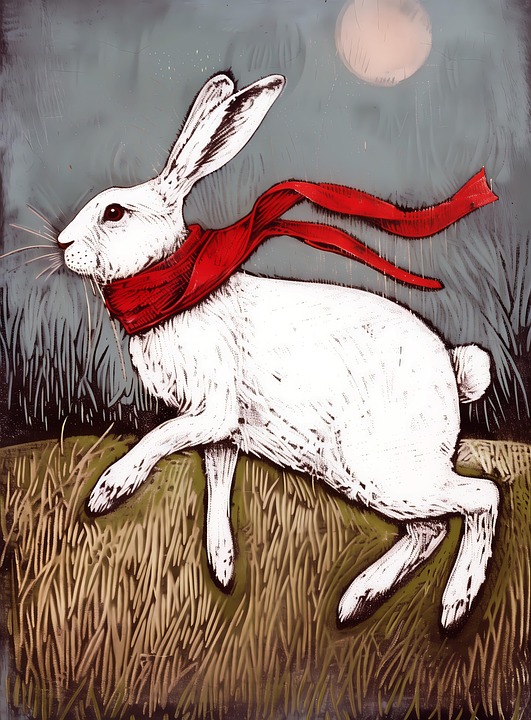 White Rabbit Red Rabbit Posters Download White Rabbit, Red Scarf, Moon. Royalty-Free Stock Illustration ...