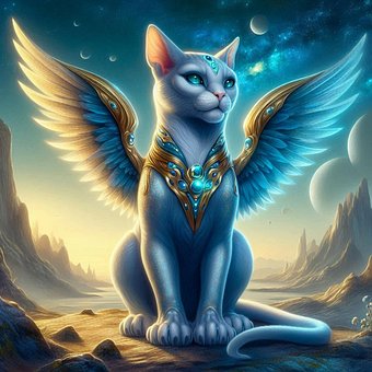 猫科动物, 狮身人面像, 艺术, 幻想, 多彩, 超现实的, 翅膀, 神秘