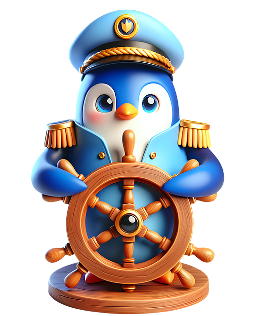 Free penguin captain steering wheel illustration