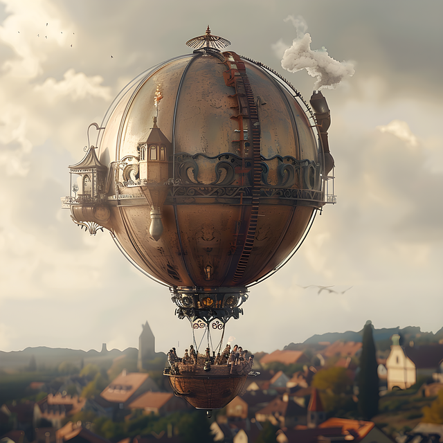 Free airship imagination steampunk illustration