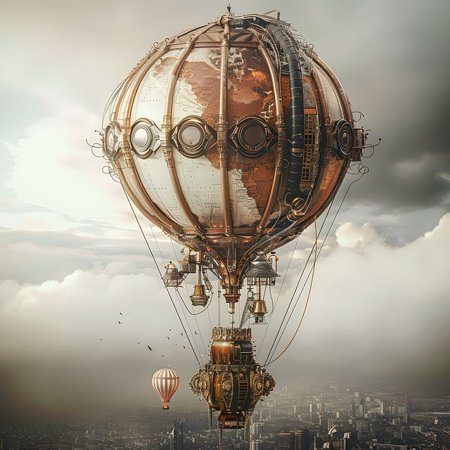 Free airship imagination steampunk illustration