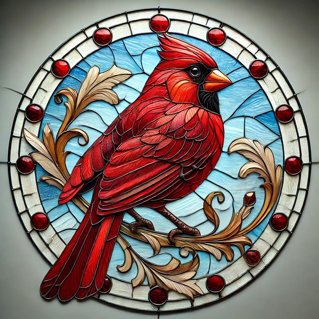 Free stained glass bird cardinal illustration