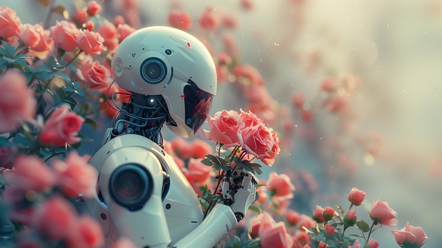Free ai generated robot flowers illustration