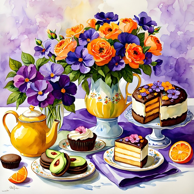Free ai generated tea time vase illustration