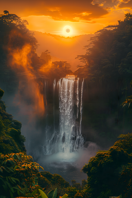Ai Generiert, Wasserfälle, Natur, Mond