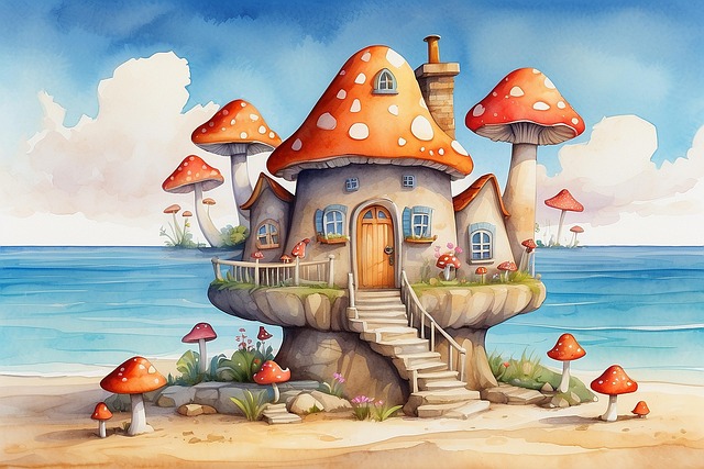 Free ai generated fairytale mushroom illustration