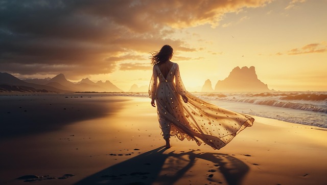 Free ai generated woman beach illustration