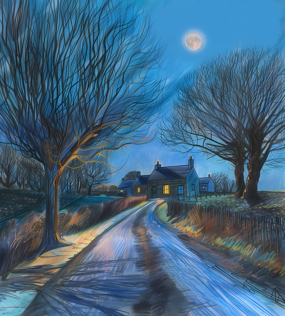 Free ai generated village night illustration