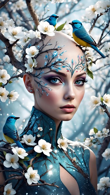 Free woman nature blossoms illustration