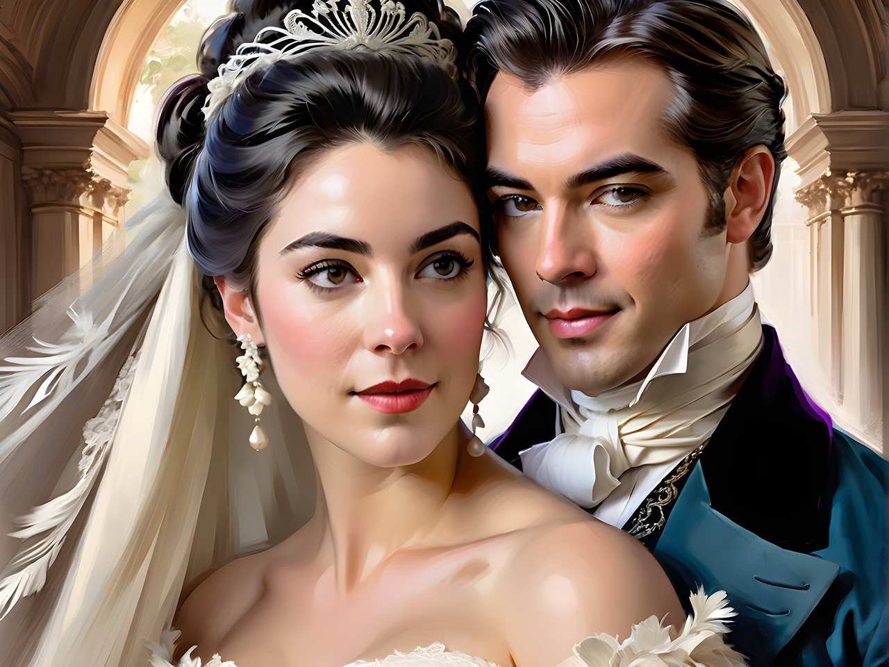 Free ai generated victorian couple illustration