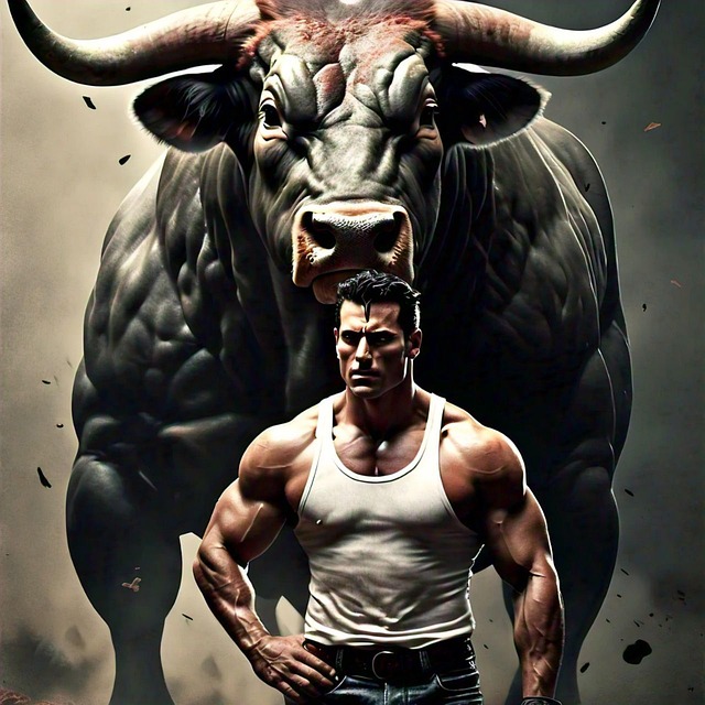 Free ai generated man bull illustration