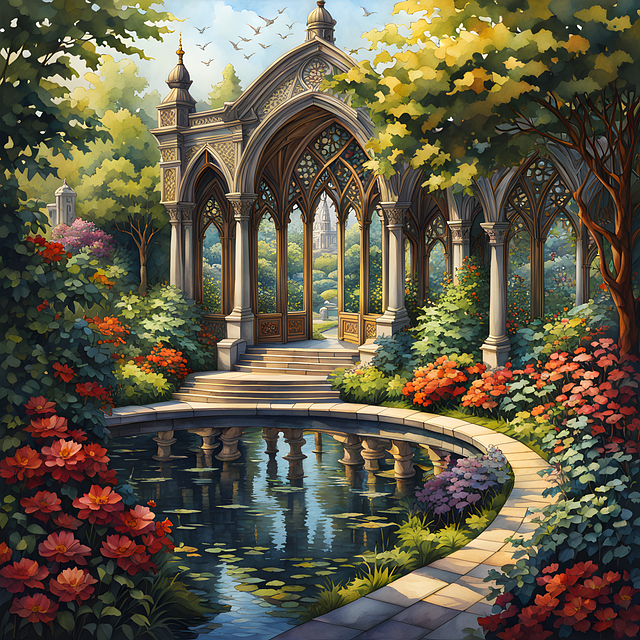 Free ai generated pond garden illustration