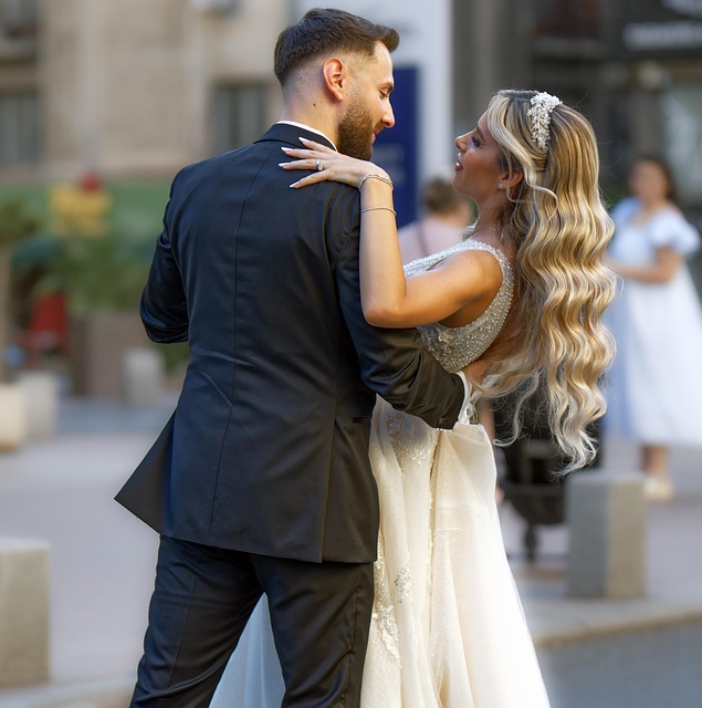 couple, love, dance, relationship, people, ties, groom, white dress, dancing, street, urban, happiness