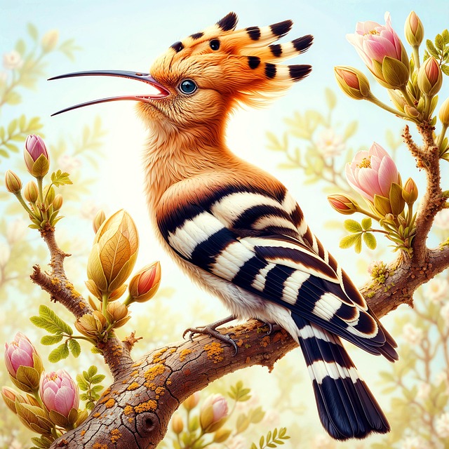 Free hoopoe bird spring illustration