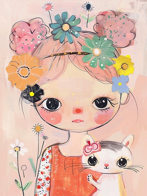 Free ai generated flowers young girl illustration