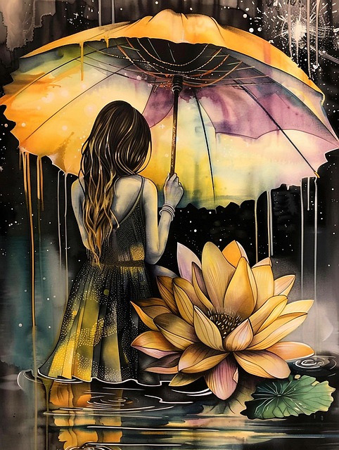 Free surreal dreamy young woman illustration