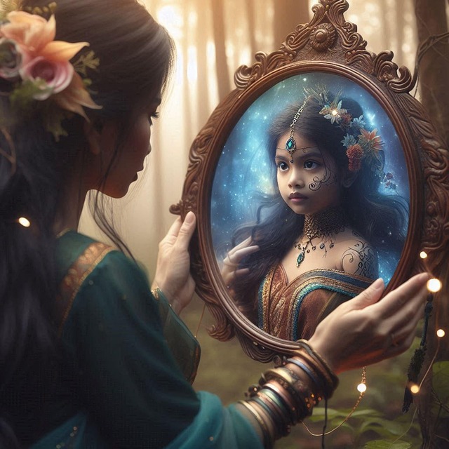 Free ai generated woman mirror illustration