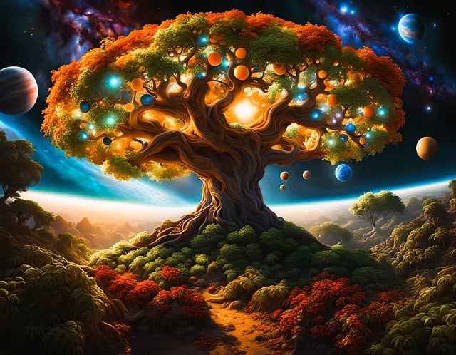 Free ai generated tree planets illustration
