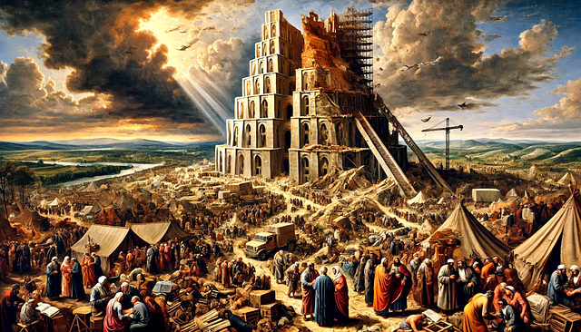 Free ai generated tower of babel scattered tribes illustration