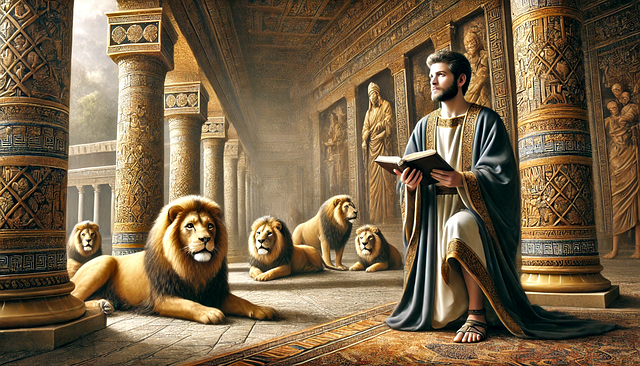Free ai generated lion's den angel's protection illustration